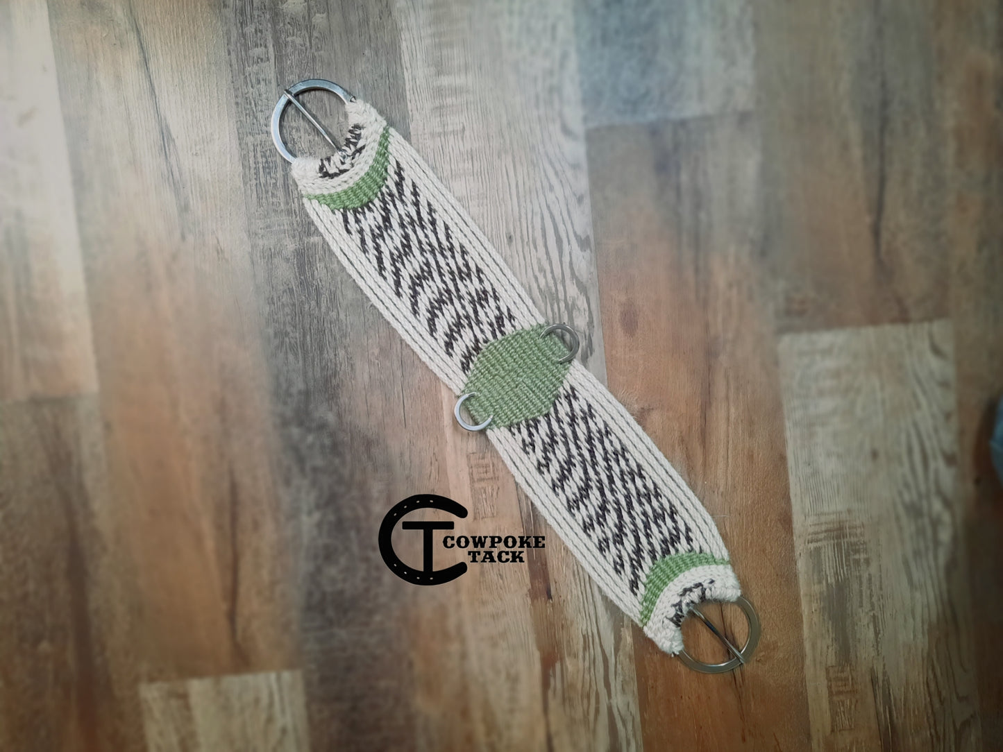 Mohair Cinch - 30" straight - 17 strands wide - tobacco/sage green